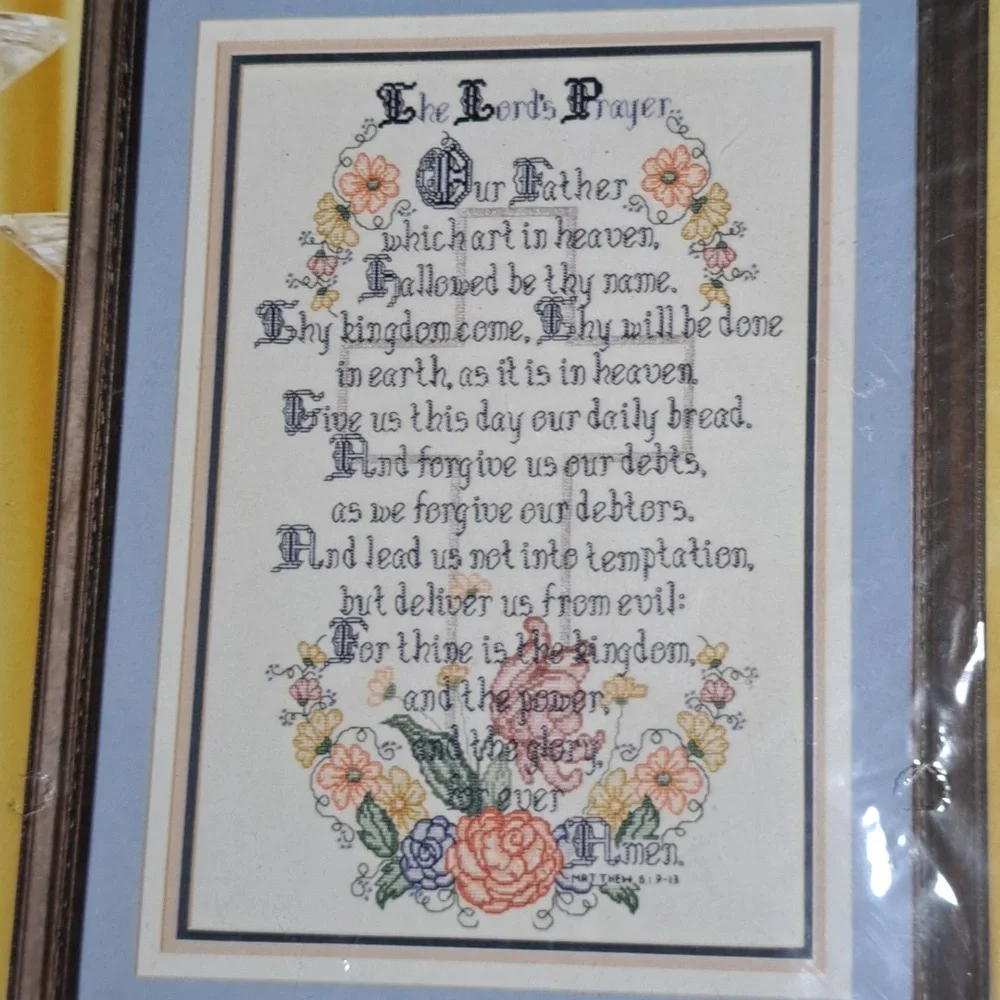 Bucilla Plaid Counted Cross Stitch The Lord’s Prayer Cotton 28 Count Ivory USA